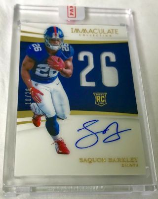 Saquon Barkley 2018 Immaculate Numbers Rookie Patch Autograph RPA /26 Panini RC 4