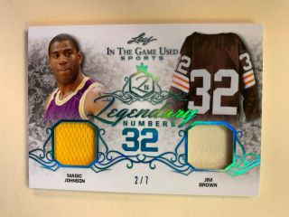 Magic Johnson Jim Brown 2019 Leaf In The Game Itg Jersey Relic 2/7 Card
