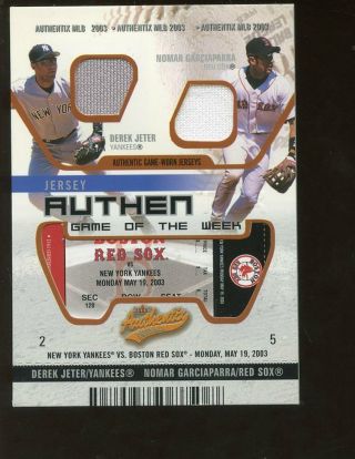 2003 Fleer Authentix Derek Jeter & Nomar Garciaparra Jersey Card 38/50 Nrmt