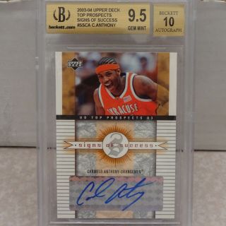 Bgs 9.  5 Gem 2003 - 04 Ud Top Prospects Signs Of Success Carmelo Anthony Auto