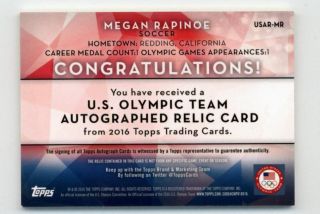 2016 Topps Olympics Megan Rapinoe Relic Auto 20/99 2