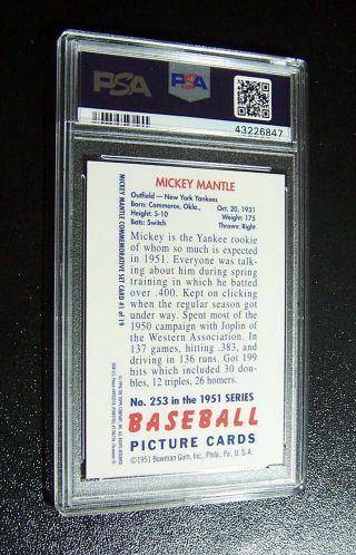 1996 Topps Finest Mickey Mantle 1951 reprint Refractor PSA 9 2
