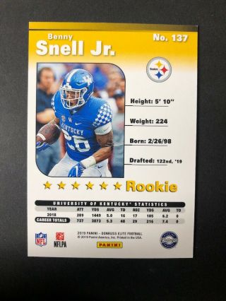 2019 Elite Benny Snell Jr FOTL Gold 1999 RETRO 1/8 Steelers NON AUTO 1st 1 print 2
