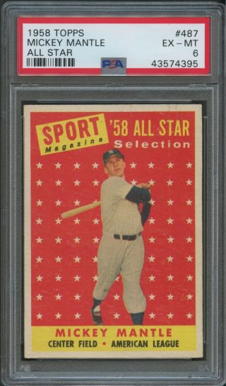 1958 Topps 487 Mickey Mantle As Psa 6 43574395