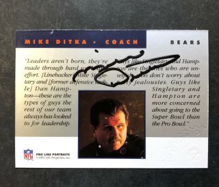 1991 Pro Line Portraits Mike Ditka Autograph Auto Stamped Da Bears