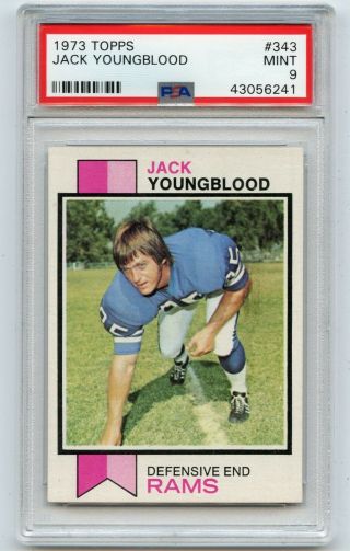 1973 Topps 343 Jack Youngblood Football Card,  Los Angeles Rams,  Psa 9