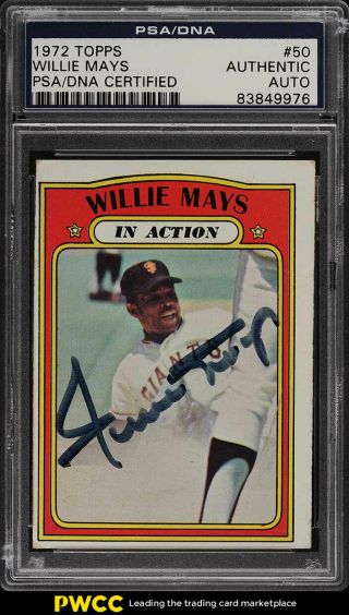 1972 Topps Willie Mays In Action,  Signed Auto 50 Psa/dna Auth (pwcc)