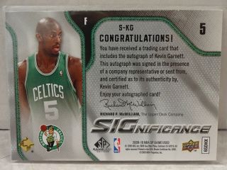 2009 - 10 UD SP Game SIGnificance S - KG Kevin Garnett Auto Boston Celtics 2