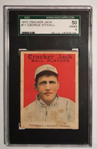 1915 Cracker Jack 11 George Stovall Sgc 50 Vg/ex 4 K.  C.  Packers 45 Total Graded