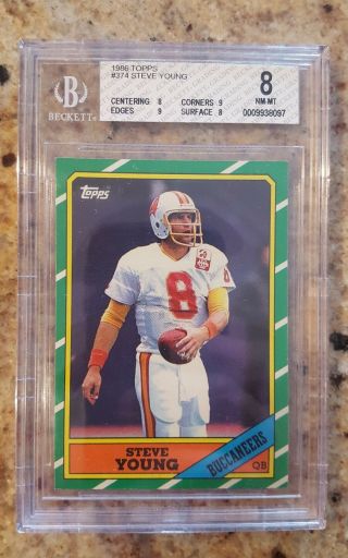 Steve Young - 1986 Topps Rc 374 Graded Bgs 8 Nm/mt Rookie Card 2 - 9 Subs