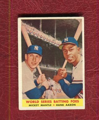 1958 Topps 418 World Series Batting Foes Mickey Mantle & Aaron Vg - Ex / Vg - Ex,