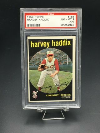 1959 Topps Baseball Harvey Haddix Psa Nm - Mt 8 (oc) 184 Cincinnati Redlegs