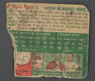 1954 Topps 128 Hank Aaron Milwaukee Braves RC Rookie HOF POOR 2