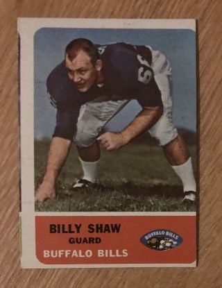 1962 Fleer 16 Billy Shaw Rc Hof Buffalo Bills