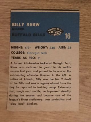1962 Fleer 16 Billy Shaw RC HOF Buffalo Bills 2