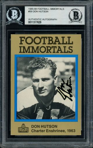 Don Hutson Autographed 1985 Football Immortals Card Packers Beckett 11317629