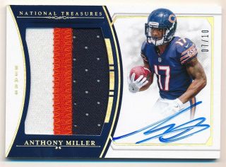 Anthony Miller 2018 National Treasures Rc Gold Autograph 3 Color Patch Auto /10