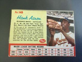1962 Post Baseball No.  149 Hank Aaron