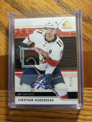 18/19 Ud Sp Game Jonathan Huberdeau Jersey Patch Auto 5/15 Rare 3 Colour