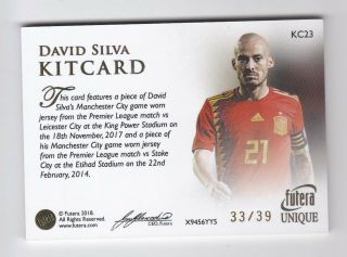 2018 Futera David Silva Kitcard Quad Game Memorabilia Jersey 33/39 SPAIN 2