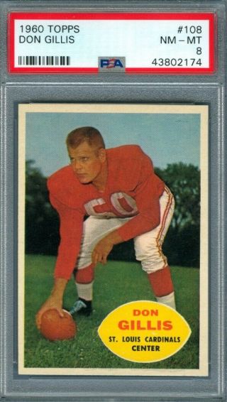 1960 Topps Football Don Gillis 108 Cardinals Psa 8 (nearmint -)