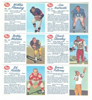 1962 Post Cereal Cfl Uncut Panel (6) Faloney,  Fleming - Football