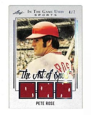 2019 Leaf In The Game Pete Rose 4/7 Triple Jersey Patch Card Reds