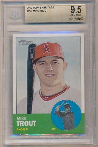 Mike Trout 2012 Topps Heritage 207 Rc Rookie Angels Sp Bgs 9.  5 Gem $600,