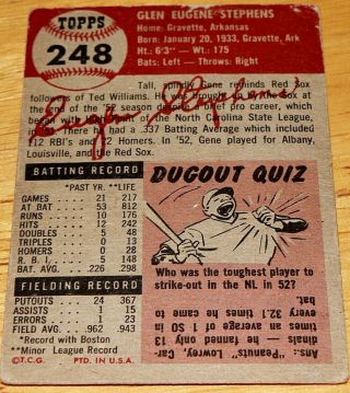 1953 TOPPS BASEBALL SET,  248 Gene Stephens,  Boston Red Sox 2