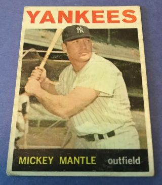 1964 Topps Mickey Mantle 50 York Yankees Vintage Baseball Card Gd Bk $350