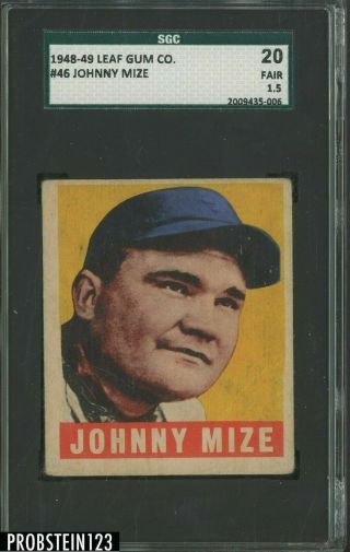 1948 Leaf 46 Johnny Mize York Giants Rc Rookie Hof Sgc 20 Fair 1.  5