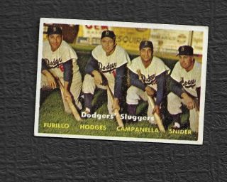 1957 Topps 400 Dodgers Sluggers Snider Hodges Campanella Wrinkles