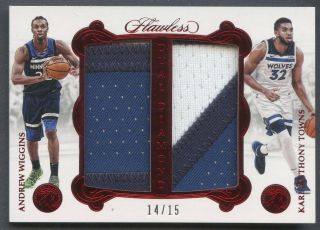 2017 - 18 Flawless Ruby Dual Diamond Andrew Wiggins Karl - Anthony Towns Patch /15