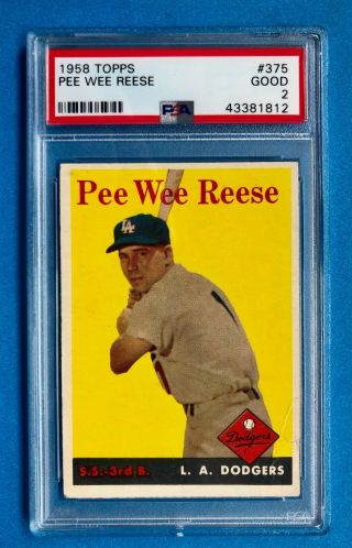 1958 Topps Pee Wee Reese 357 Baseball Card Los Angeles Dodgers Psa 2 Good