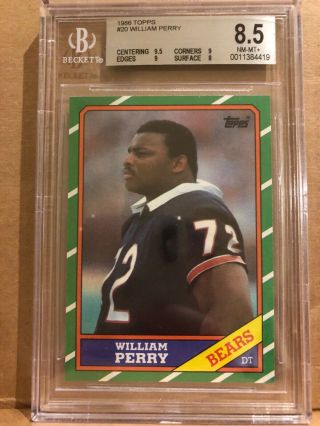 1986 Topps William “refrigerator” Perry Rookie Bgs 8.  5 Subs 9.  5/9/9/8