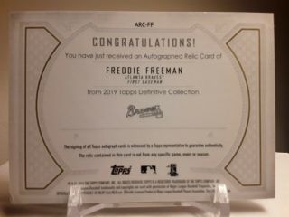 Freddie Freeman 2019 Topps Definitive Auto Jumbo Jersey Relic 25/25 Braves. 2