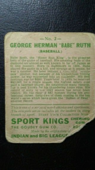 1933 Goudey Sport Kings 2 Babe Ruth Poor 2