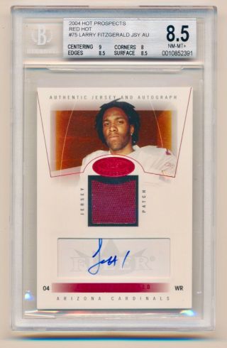 2004 Fleer Hot Prospects Patch Auto Larry Fitzgerald Bgs 8.  5 Nm - Mt,  Rc /50