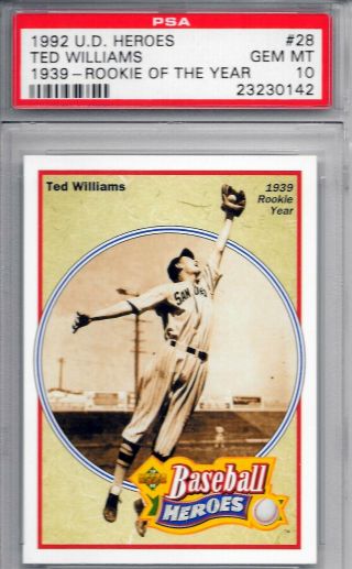 1992 Upper Deck Ted Williams Baseball Heroes Set 28 - 36 W/ Header Card Psa 10
