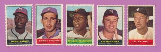 Hof 5 Card Lot; 1964 Bazooka Stamps Sandy Koufax Aaron Ed Mathews Kaline Mccovey