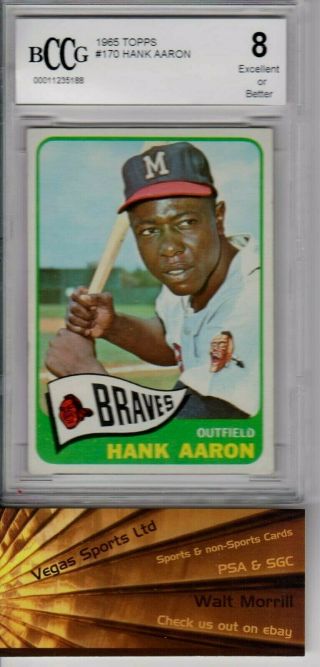 Hank Aaron 1965 Topps 170,  Beckett Graded 8,  (bccg) Well Centered,  Nicer