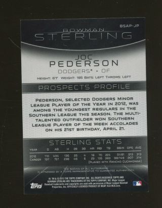 2013 Bowman Sterling Joc Pederson Dodgers RC Rookie AUTO 2