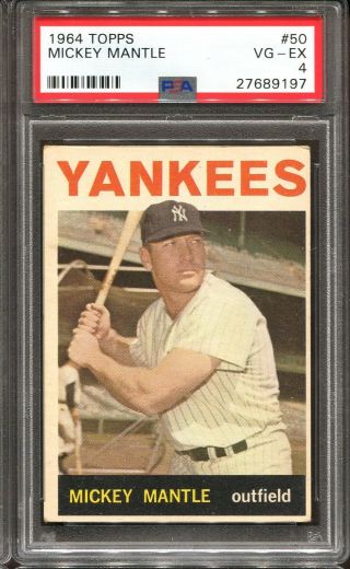 1964 Topps 50 Mickey Mantle Psa 4 Hof York Yankees