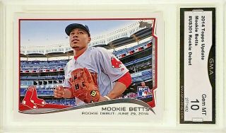 Graded 10 Mookie Betts Rookie 2014 Topps Update Us - 301 Red Sox Debut Rc Gem