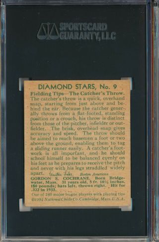 1934 - 36 DIAMOND STARS 9 MICKEY COCHRANE,  1934 - SGC 4 VG/EX (SVSC) - CENTERED 2