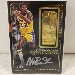 2014 - 15 National Treasures Logoman Signatures Magic Johnson On Card Auto 10/49