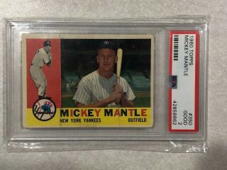 1960 Topps 350 Mickey Mantle Baseball Card Graded Psa 2 (good)