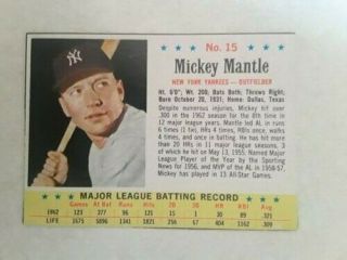 Mickey Mantle 15 1963 Post Cereal Baseball Card 2