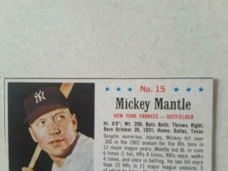 Mickey Mantle 15 1963 Post Cereal Baseball Card 7