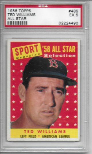 1958 Topps Ted Williams All Star 485 Psa 5 Ex With